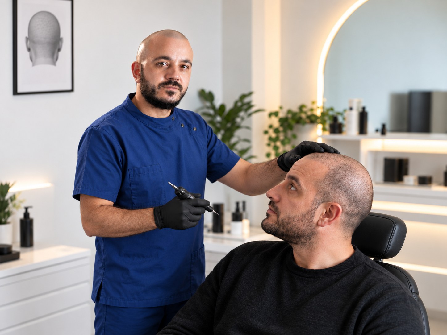 בלאל דיאב בודק את קרקפת הלקוח בקליניקת DB Scalp